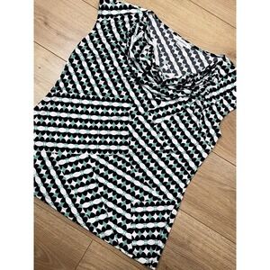 Liz Claiborne Sleeveless Blouse Size Large Cowl Neck Geometric Print Tank Top